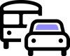 automotive app, transport app, palo it, car and bus icon