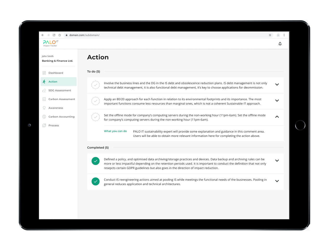 esg reporting tool, sustainability reporting tool, palo it impact tracker tablet